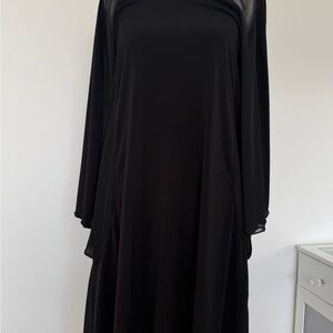 Elegant Black Cape Sleeve Midi Dress, formal evening